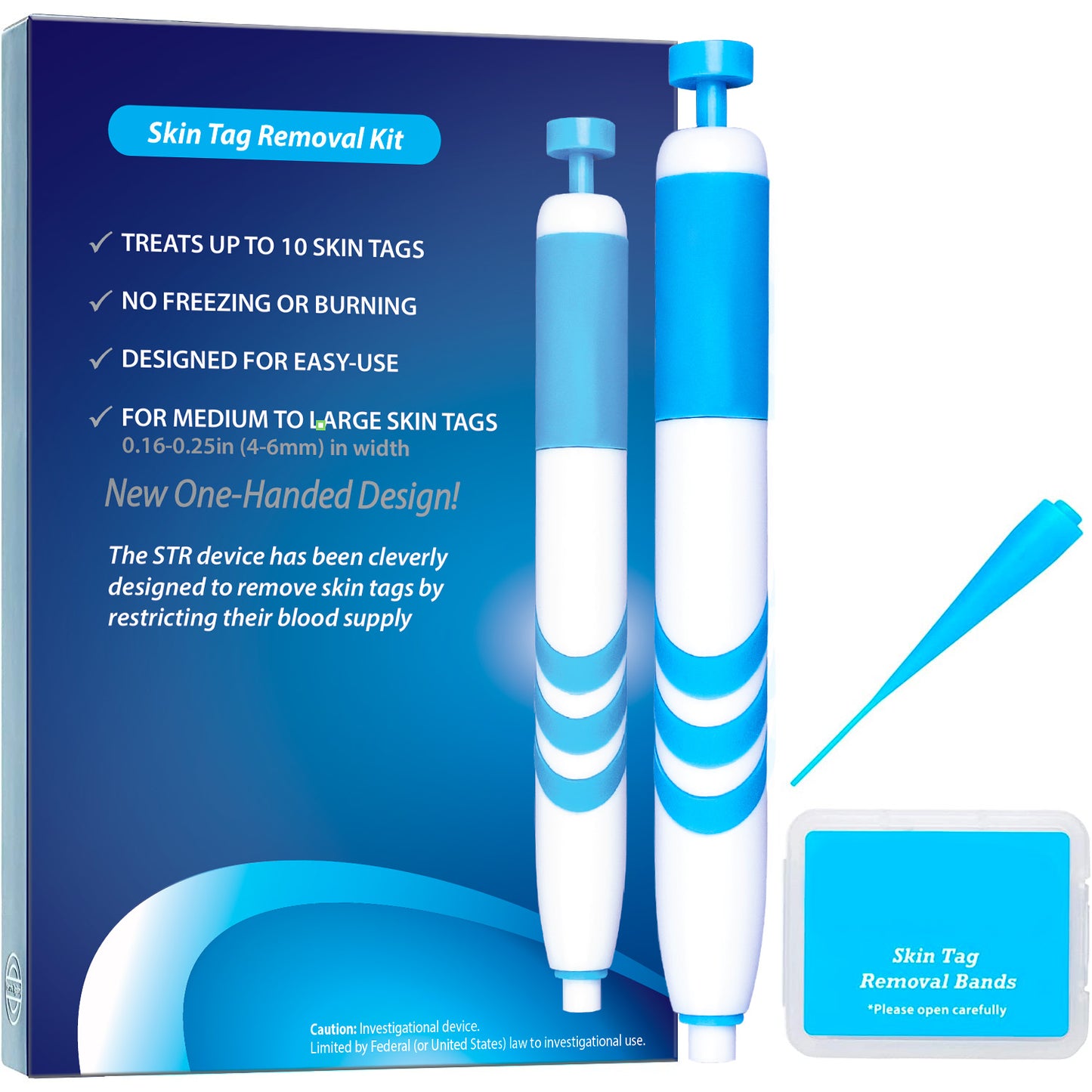 Auto STR Skin Tag Removal Kit. Fast Effective & Safe Skin Tag Remover for Medium/Large Skintags (0.16-0.25in / 4-6mm) - One-Hand Application in Minutes, Includes Pen, Loading Cone, 10 Bands & 10 Wipes